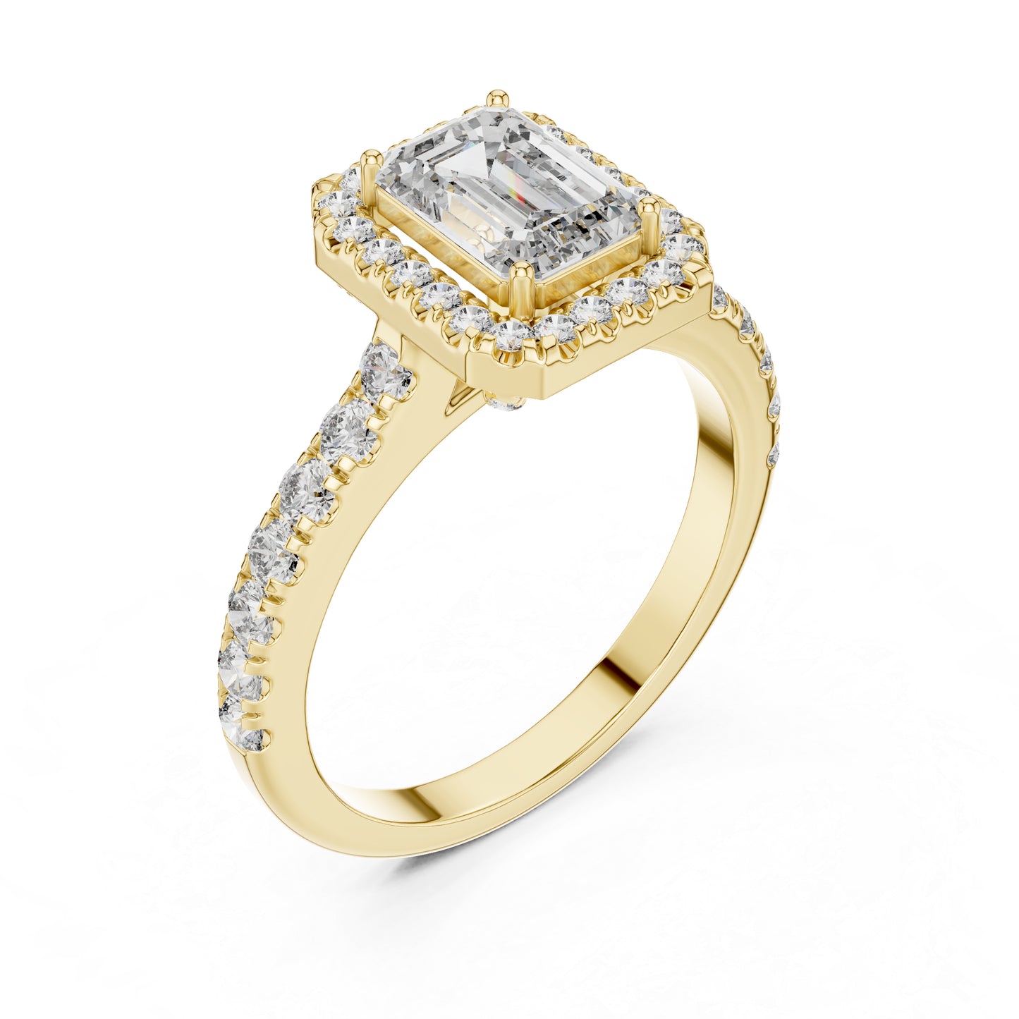 Emerald & Round Diamond Engagement Ring in 18K White Gold – Pure Carat