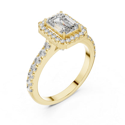 Emerald & Round Diamond Engagement Ring in 18K White Gold – Pure Carat