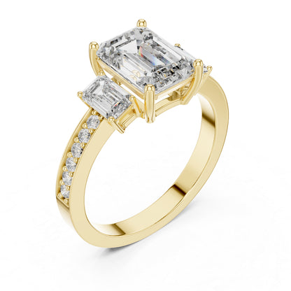 14K Yellow Gold Emerald & Round Lab-Grown Diamond Ring for Women – Pure Carat