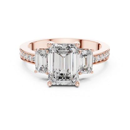 14K Yellow Gold Emerald & Round Lab-Grown Diamond Ring for Women – Pure Carat