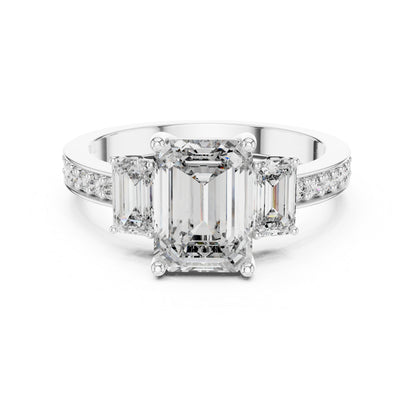 14K Yellow Gold Emerald & Round Lab-Grown Diamond Ring for Women – Pure Carat