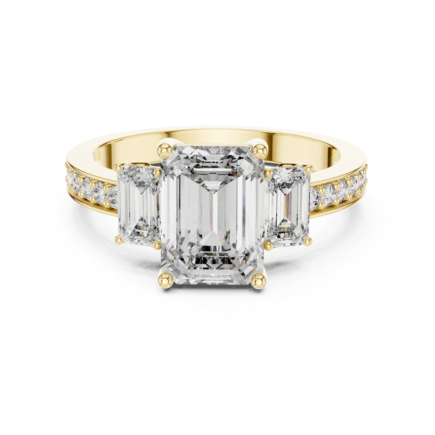 14K Yellow Gold Emerald & Round Lab-Grown Diamond Ring for Women – Pure Carat