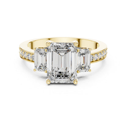 14K Yellow Gold Emerald & Round Lab-Grown Diamond Ring for Women – Pure Carat