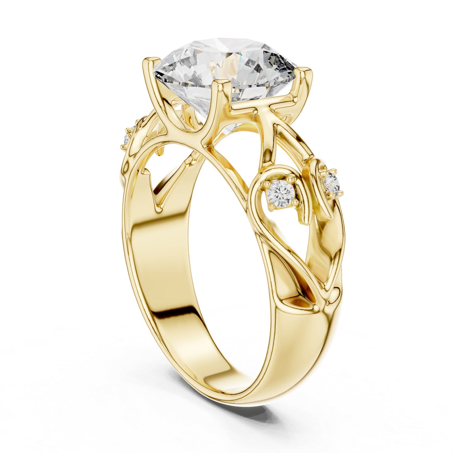 18K Yellow Gold Round Lab-Grown Diamond Bridal Ring for Women – Pure Carat