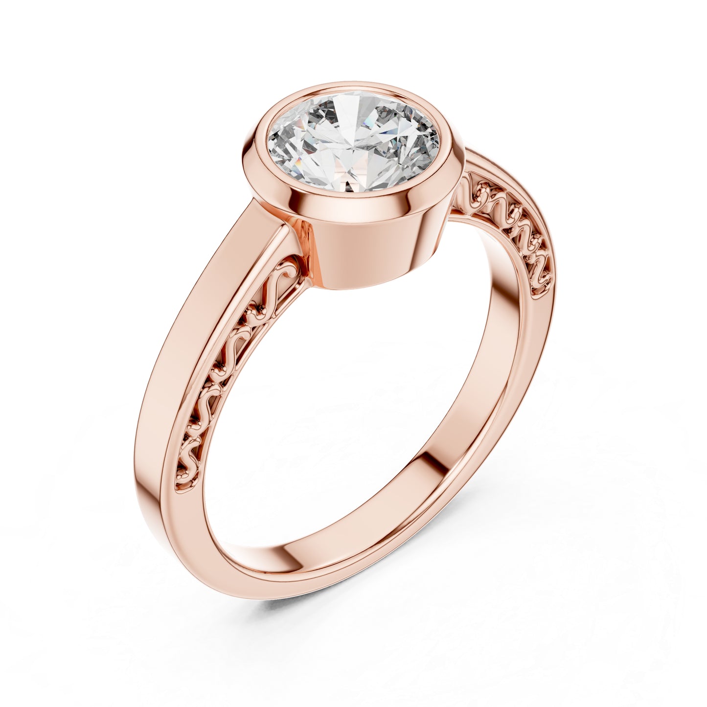 14K Rose Gold Round Lab-Grown Diamond Bridal Stud Ring – Pure Carat