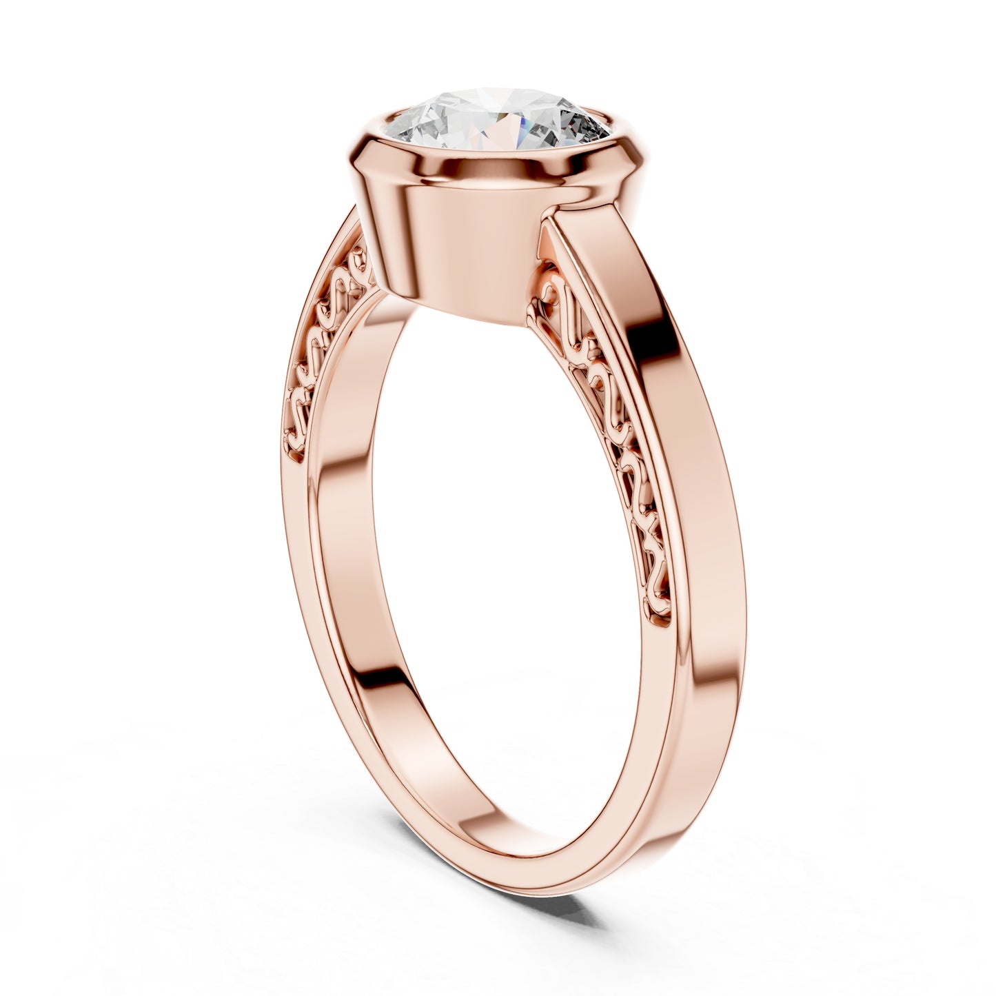 14K Rose Gold Round Lab-Grown Diamond Bridal Stud Ring – Pure Carat