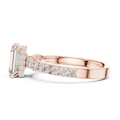 Emerald & Round Lab-Grown Diamond Solitaire Ring in 18K White Gold – Pure Carat