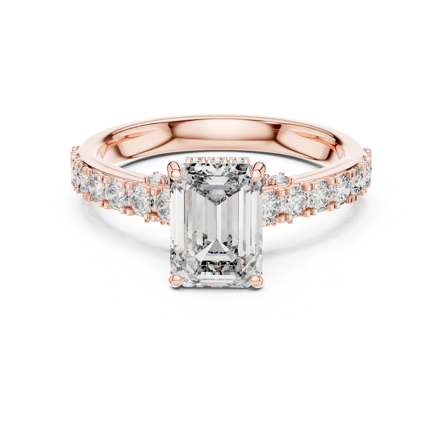Emerald & Round Lab-Grown Diamond Solitaire Ring in 18K White Gold – Pure Carat