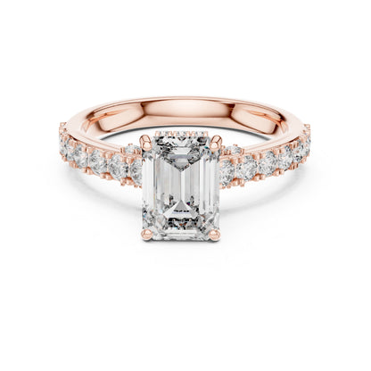 Emerald & Round Lab-Grown Diamond Solitaire Ring in 18K White Gold – Pure Carat