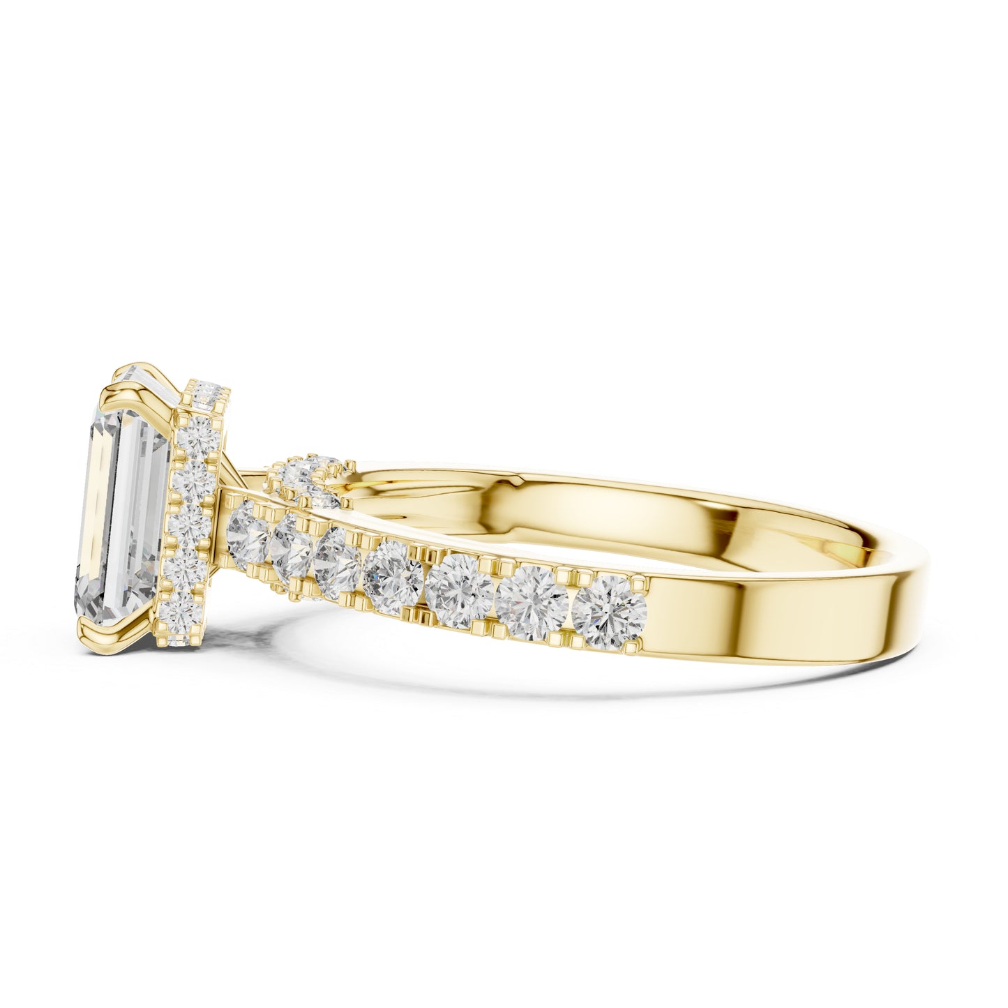 Emerald & Round Lab-Grown Diamond Solitaire Ring in 18K White Gold – Pure Carat