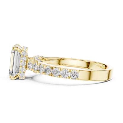 Emerald & Round Lab-Grown Diamond Solitaire Ring in 18K White Gold – Pure Carat