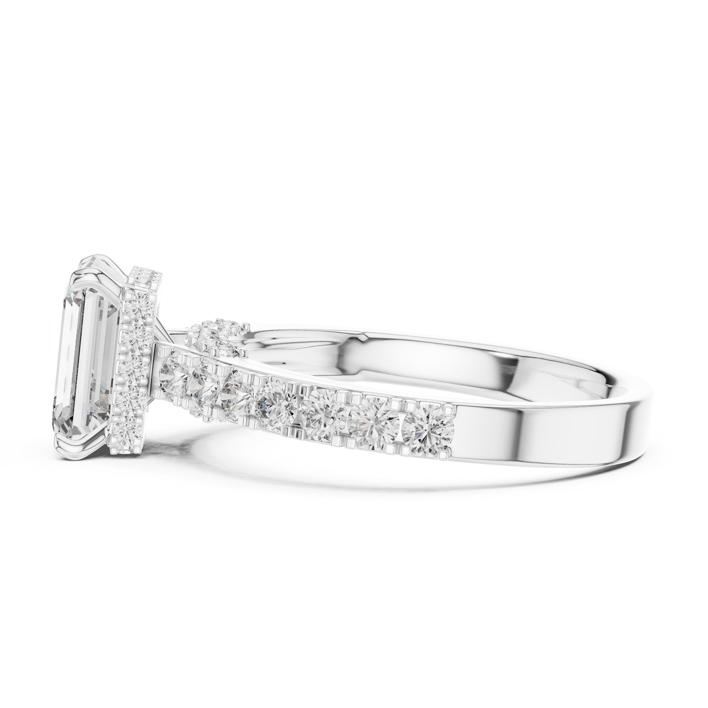 Emerald & Round Lab-Grown Diamond Solitaire Ring in 18K White Gold – Pure Carat