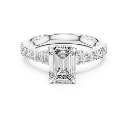 Emerald & Round Lab-Grown Diamond Solitaire Ring in 18K White Gold – Pure Carat