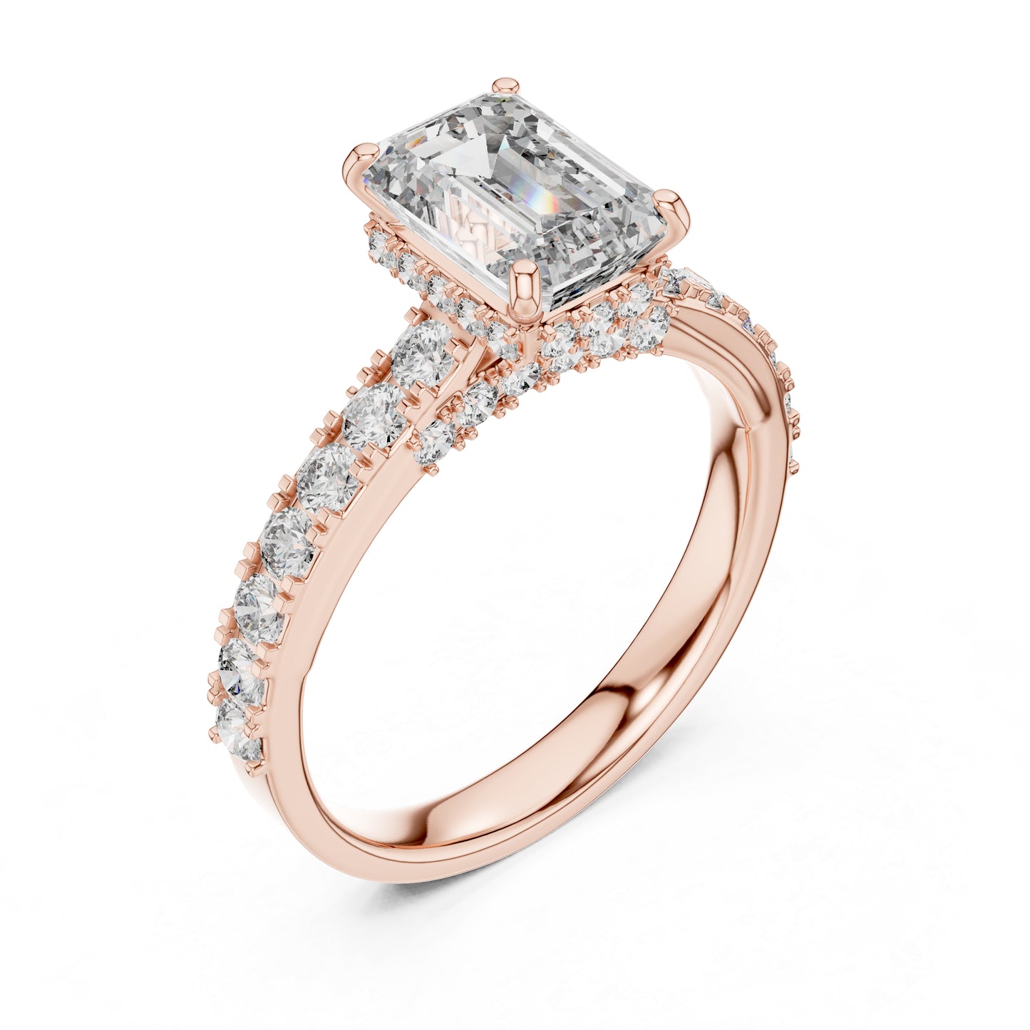 Emerald & Round Lab-Grown Diamond Solitaire Ring in 18K White Gold – Pure Carat