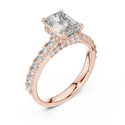 Emerald & Round Lab-Grown Diamond Solitaire Ring in 18K White Gold – Pure Carat