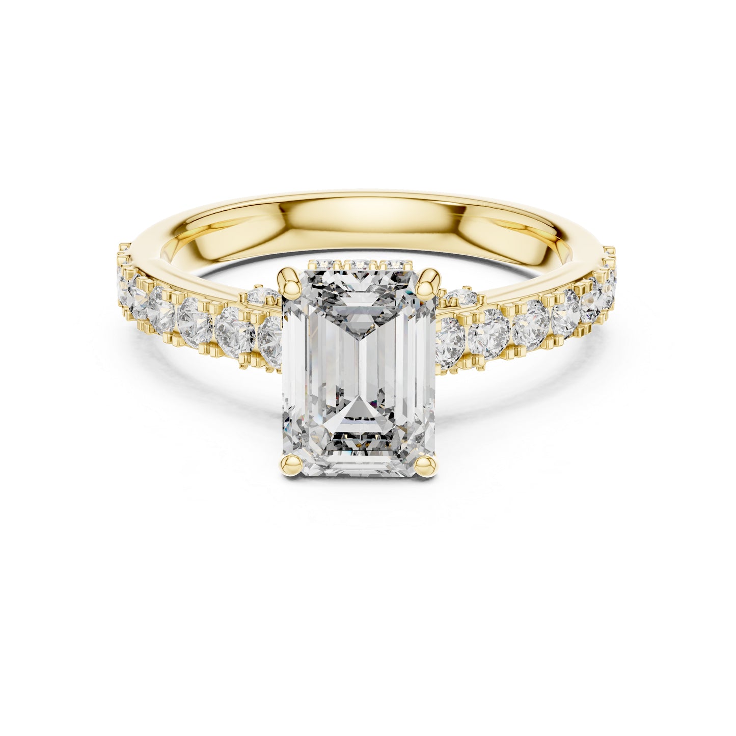 Emerald & Round Lab-Grown Diamond Solitaire Ring in 18K White Gold – Pure Carat