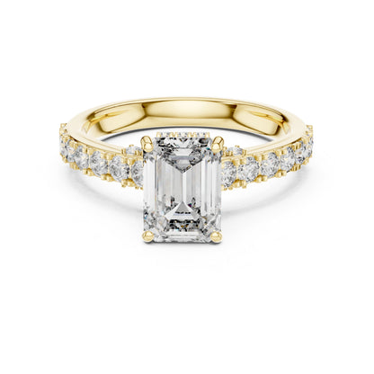 Emerald & Round Lab-Grown Diamond Solitaire Ring in 18K White Gold – Pure Carat
