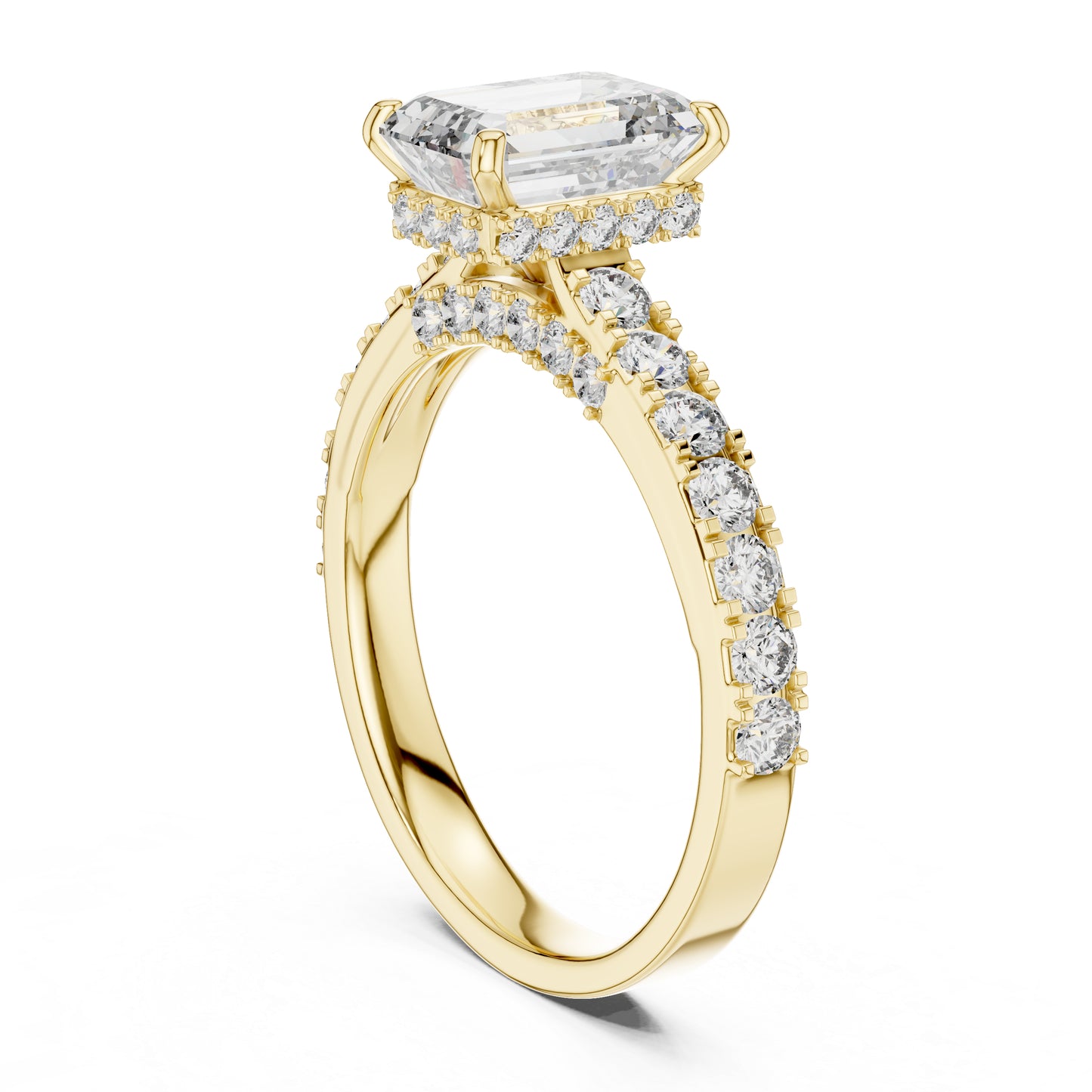 Emerald & Round Lab-Grown Diamond Solitaire Ring in 18K White Gold – Pure Carat