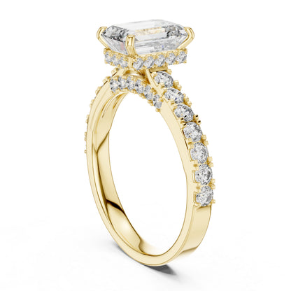 Emerald & Round Lab-Grown Diamond Solitaire Ring in 18K White Gold – Pure Carat