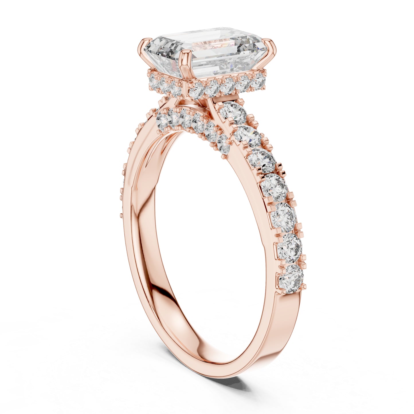 Emerald & Round Lab-Grown Diamond Solitaire Ring in 18K White Gold – Pure Carat