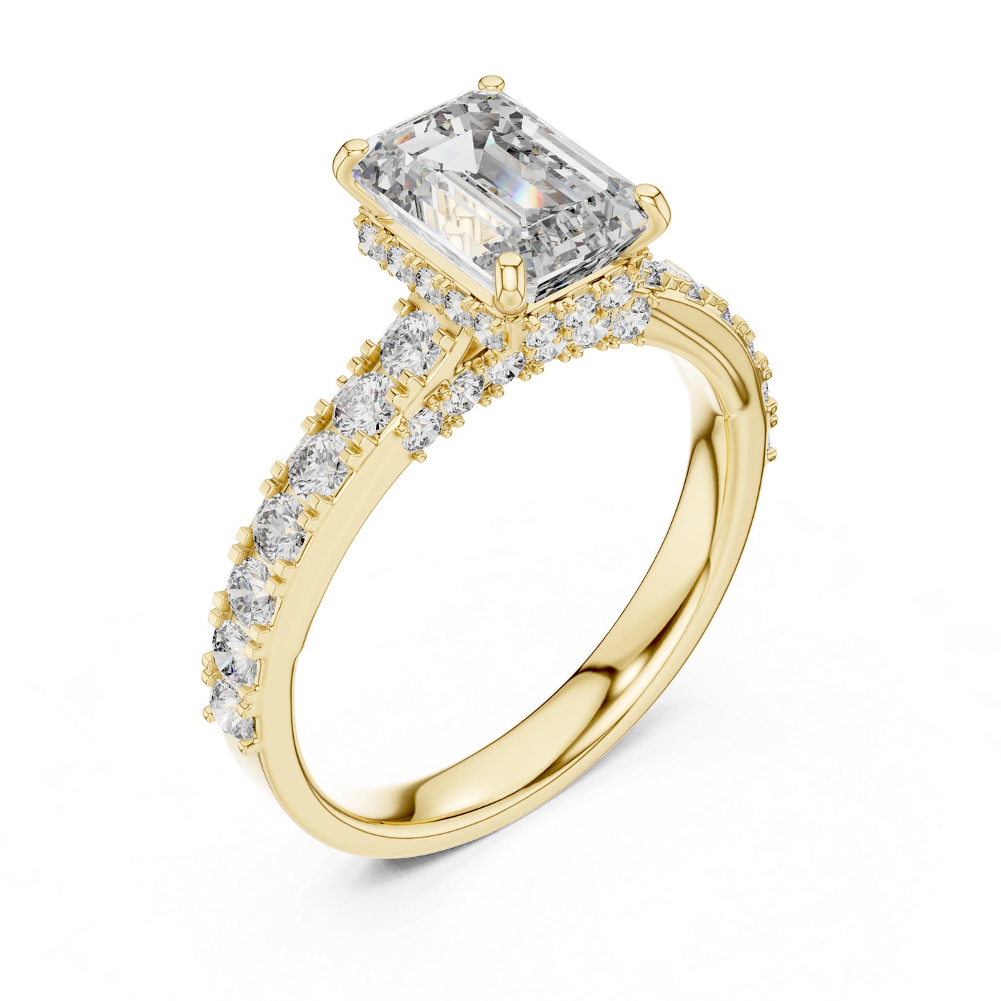 Emerald & Round Lab-Grown Diamond Solitaire Ring in 18K White Gold – Pure Carat