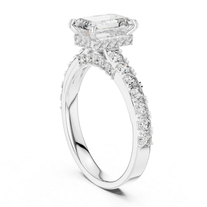 Emerald & Round Lab-Grown Diamond Solitaire Ring in 18K White Gold – Pure Carat