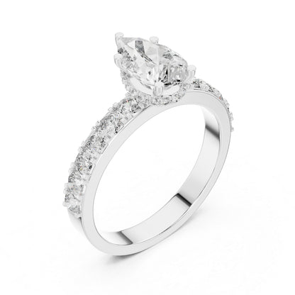 14K Rose Gold Pear & Round Lab-Grown Diamond Stud Ring for Women – Pure Carat