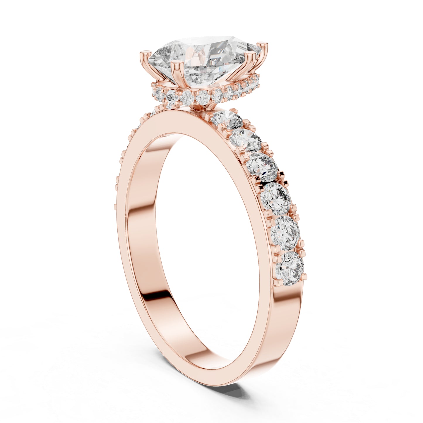 14K Rose Gold Pear & Round Lab-Grown Diamond Stud Ring for Women – Pure Carat