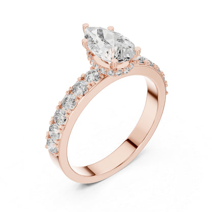 14K Rose Gold Pear & Round Lab-Grown Diamond Stud Ring for Women – Pure Carat