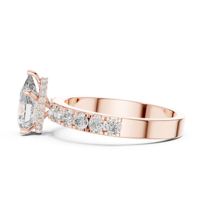 14K Rose Gold Pear & Round Lab-Grown Diamond Stud Ring for Women – Pure Carat