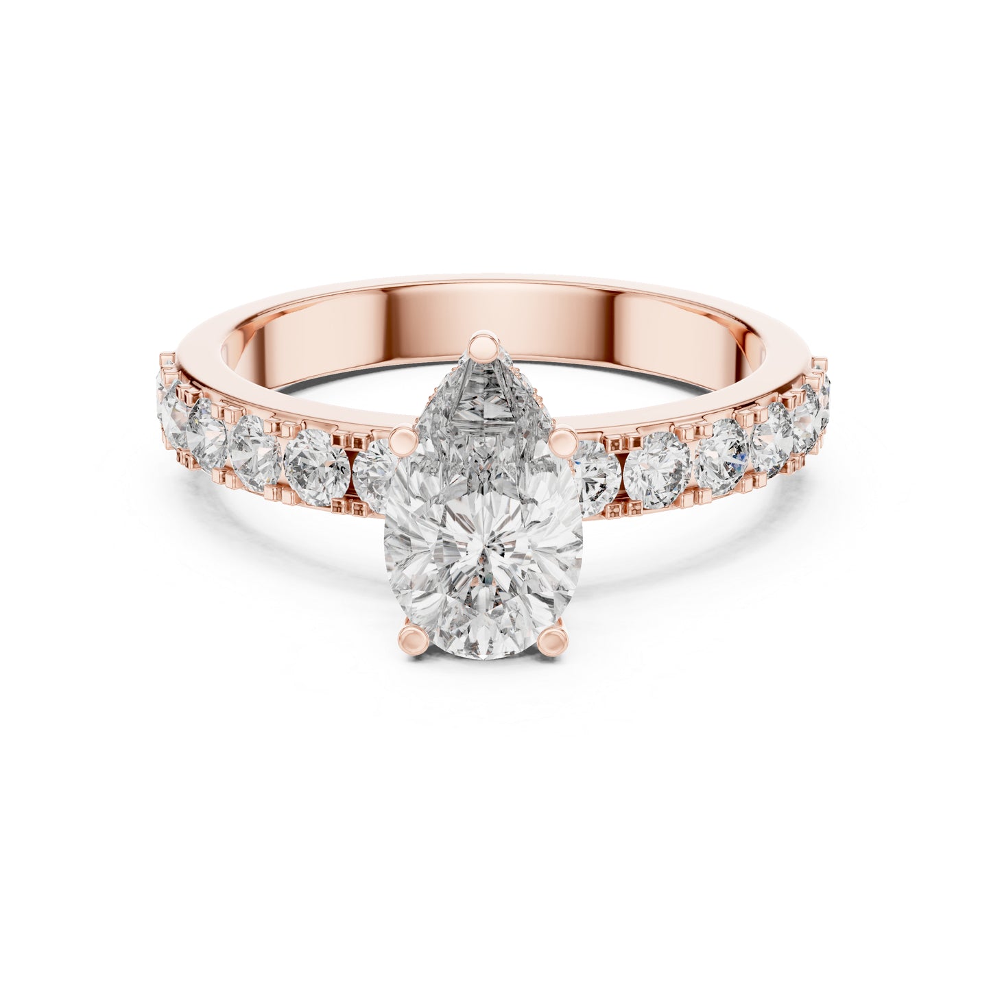 14K Rose Gold Pear & Round Lab-Grown Diamond Stud Ring for Women – Pure Carat