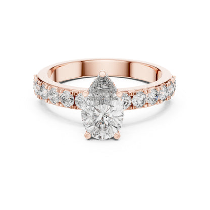 14K Rose Gold Pear & Round Lab-Grown Diamond Stud Ring for Women – Pure Carat