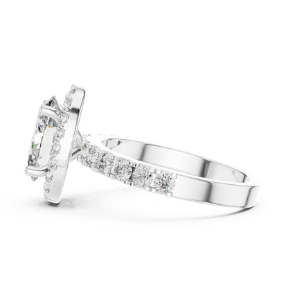 18K White Gold Oval & Round Diamond Drop Ring for Women Everyday Wear Pure Carat