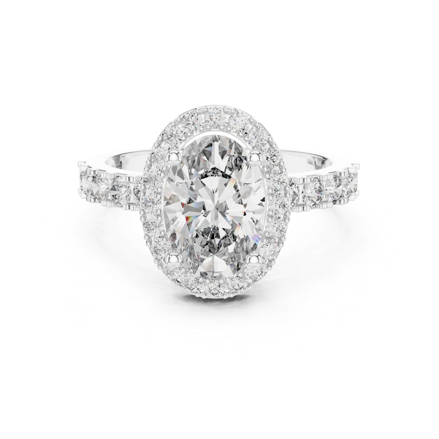 18K White Gold Oval & Round Diamond Drop Ring for Women Everyday Wear Pure Carat