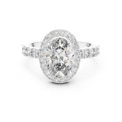 18K White Gold Oval & Round Diamond Drop Ring for Women Everyday Wear Pure Carat