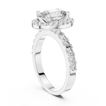18K White Gold Oval & Round Diamond Drop Ring for Women Everyday Wear Pure Carat