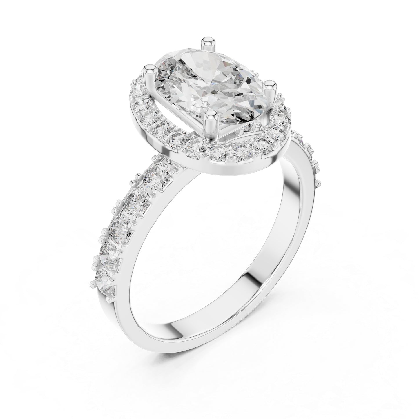 18K White Gold Oval & Round Diamond Drop Ring for Women Everyday Wear Pure Carat