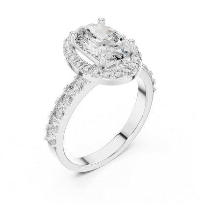 18K White Gold Oval & Round Diamond Drop Ring for Women Everyday Wear Pure Carat