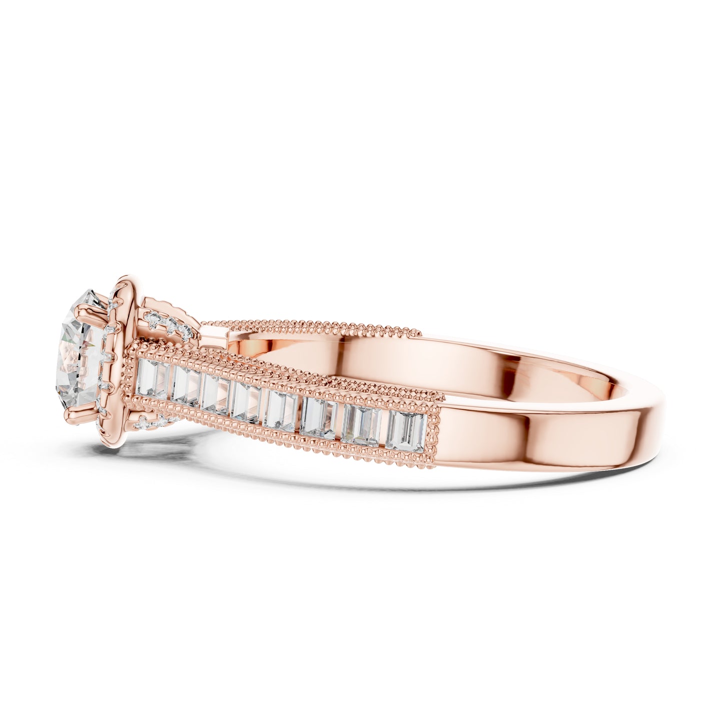 Pure Carat 14K Yellow Gold Engagement Ring with Round Bug-Cut Lab-Grown Diamond