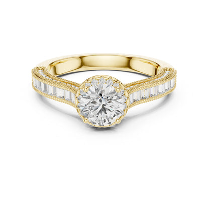Pure Carat 14K Yellow Gold Engagement Ring with Round Bug-Cut Lab-Grown Diamond