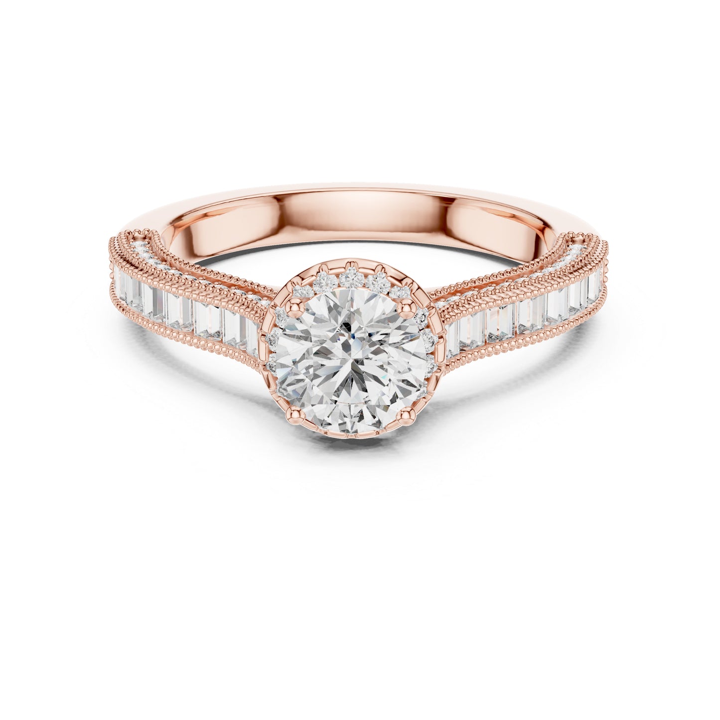 Pure Carat 14K Yellow Gold Engagement Ring with Round Bug-Cut Lab-Grown Diamond