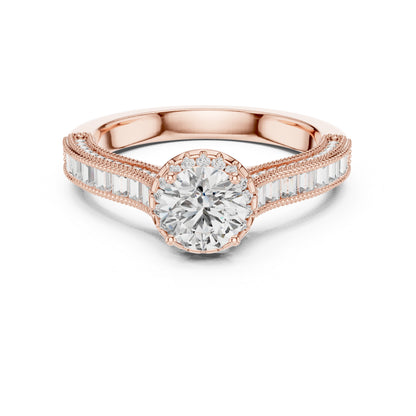 Pure Carat 14K Yellow Gold Engagement Ring with Round Bug-Cut Lab-Grown Diamond