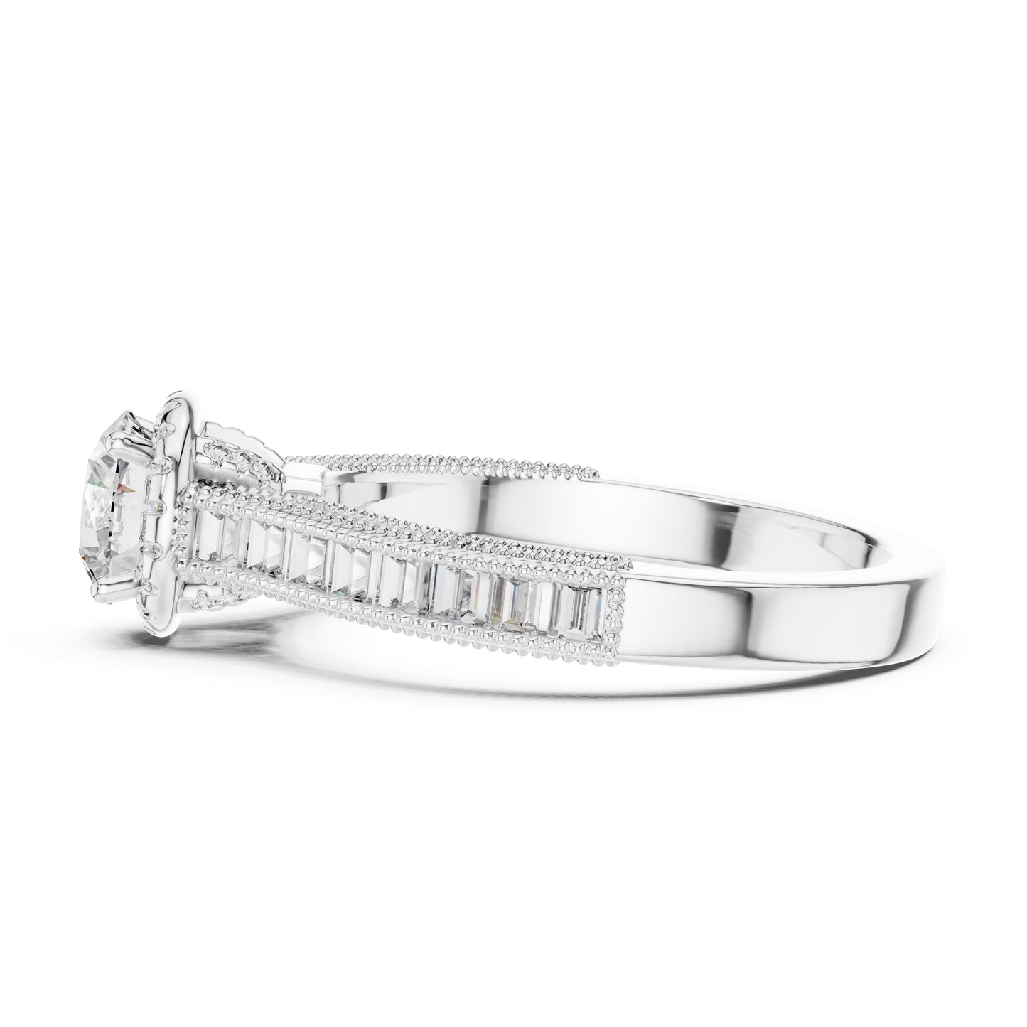 Pure Carat 14K Yellow Gold Engagement Ring with Round Bug-Cut Lab-Grown Diamond