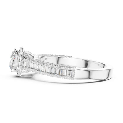 Pure Carat 14K Yellow Gold Engagement Ring with Round Bug-Cut Lab-Grown Diamond