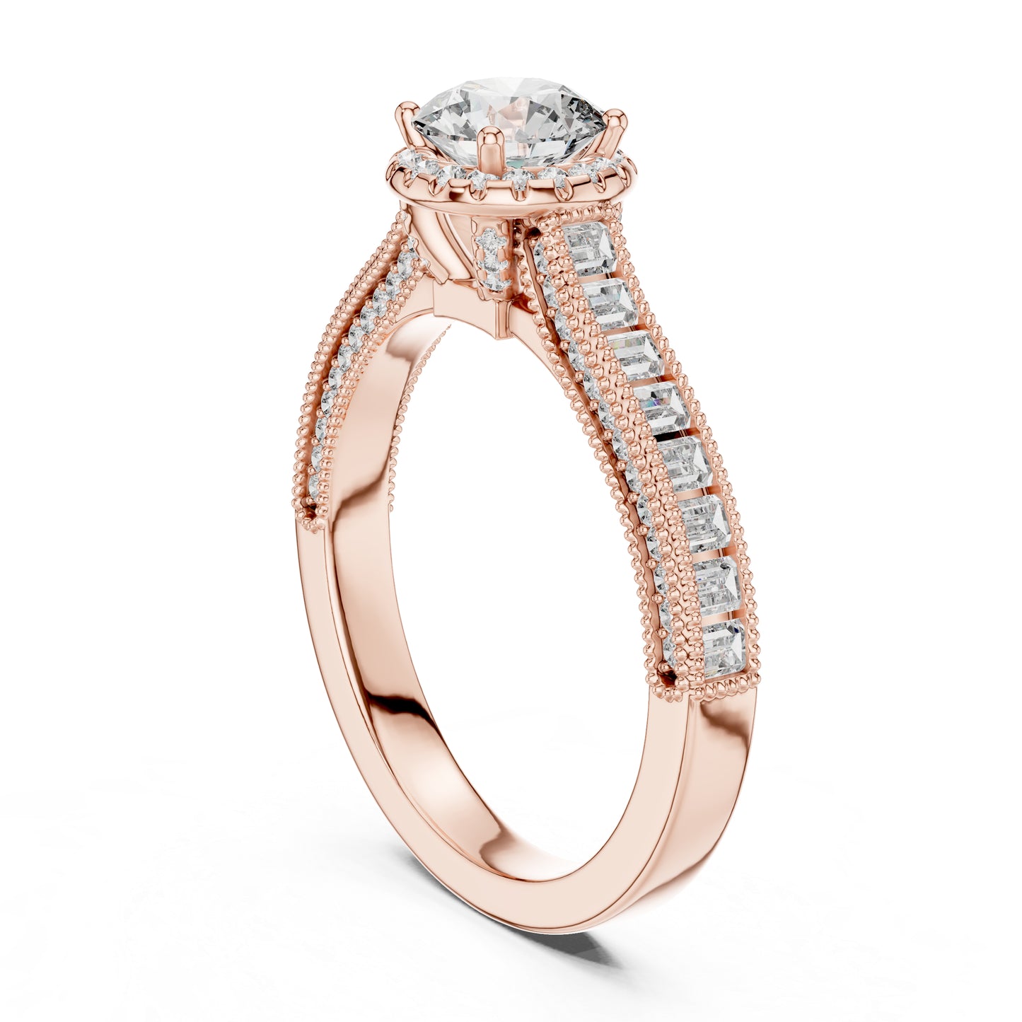 Pure Carat 14K Yellow Gold Engagement Ring with Round Bug-Cut Lab-Grown Diamond