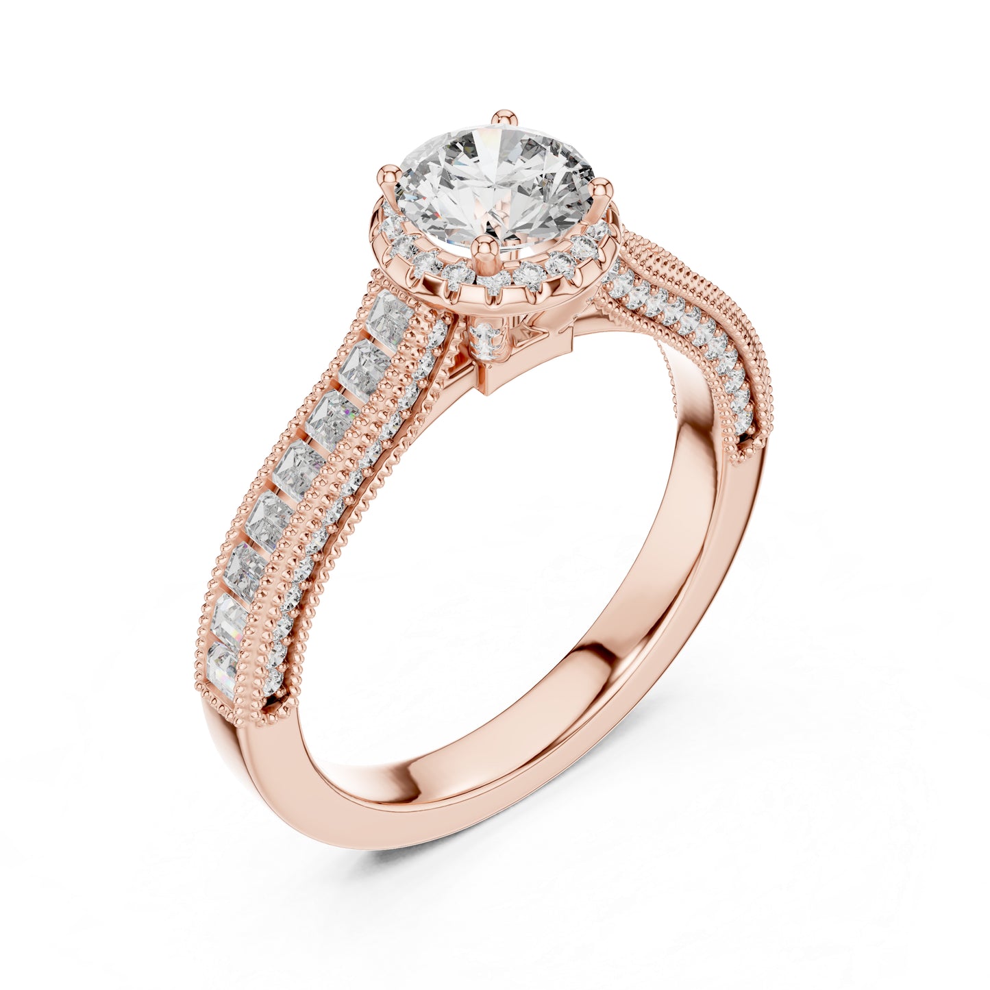 Pure Carat 14K Yellow Gold Engagement Ring with Round Bug-Cut Lab-Grown Diamond