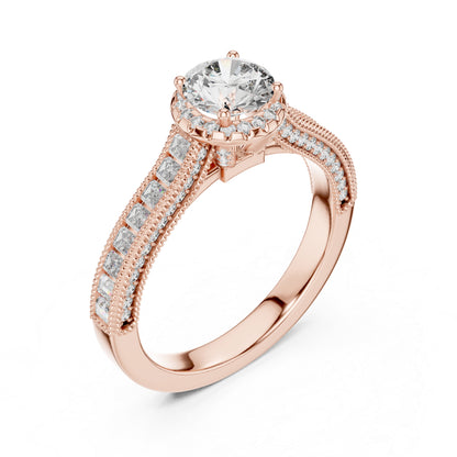 Pure Carat 14K Yellow Gold Engagement Ring with Round Bug-Cut Lab-Grown Diamond