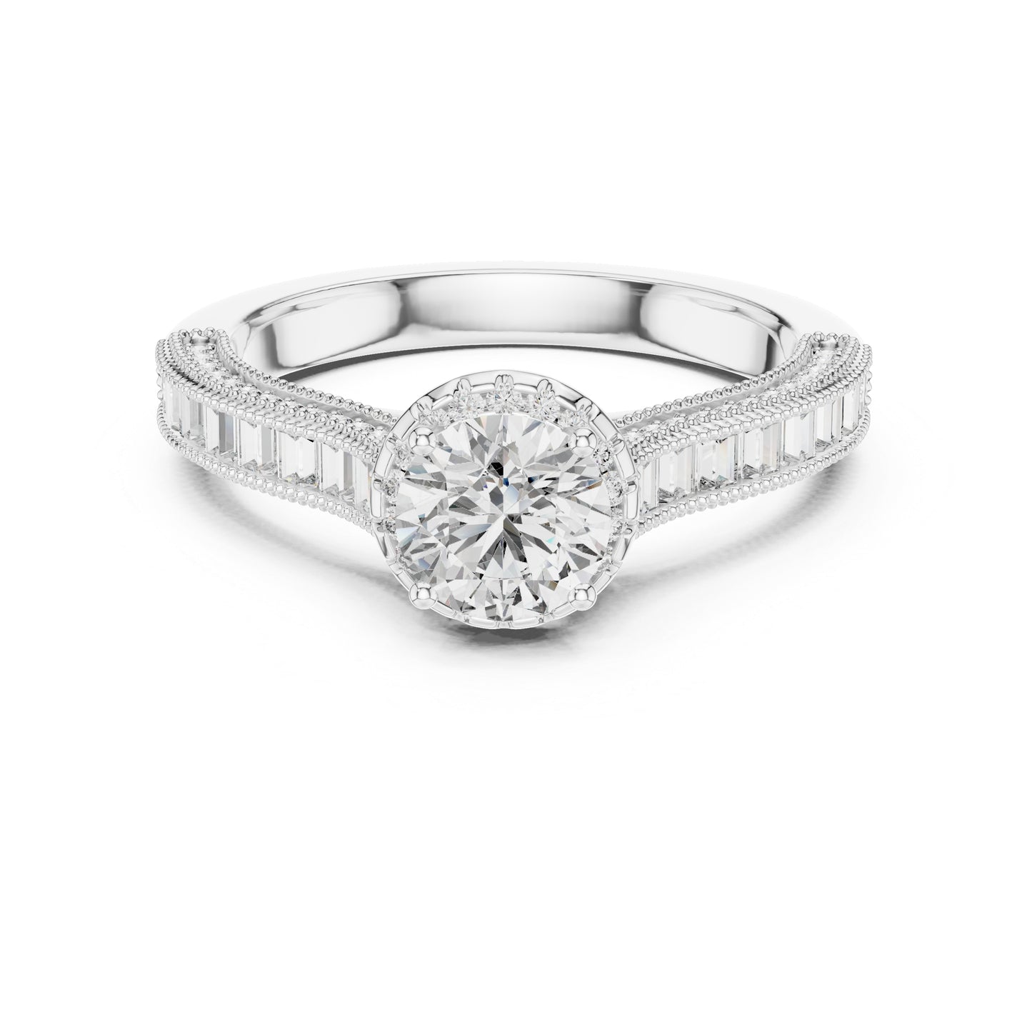 Pure Carat 14K Yellow Gold Engagement Ring with Round Bug-Cut Lab-Grown Diamond