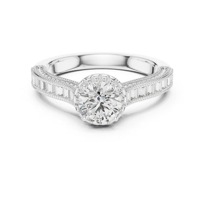 Pure Carat 14K Yellow Gold Engagement Ring with Round Bug-Cut Lab-Grown Diamond