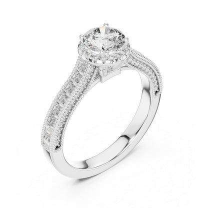 Pure Carat 14K Yellow Gold Engagement Ring with Round Bug-Cut Lab-Grown Diamond